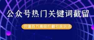 公众号热门关键词截留精准引流实战课程，价值百万高级拦截引流玩法！-课程网