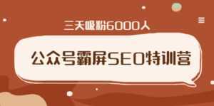 公众号霸屏SEO特训营,通过公众号被动精准引流,三天吸粉6000人-课程网