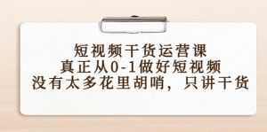 短视频干货运营课，真正从0-1做好短视频，没有太多花里胡哨，只讲干货-课程网
