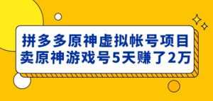 外面卖2980的拼多多原神虚拟帐号项目:卖原神游戏号5天赚了2万-课程网