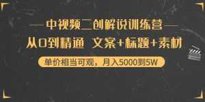 中视频二创解说训练营:从0到精通 文案+标题+素材、月入5000到5W-课程网