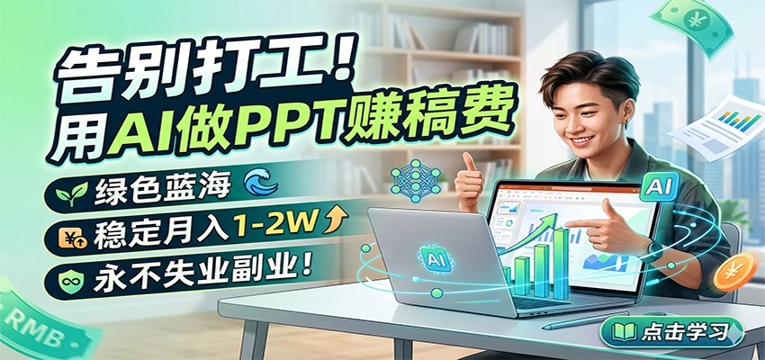 告别打工！用AI做PPT赚稿费，绿色蓝海，稳定月入1-2W，永不失业副业！-课程网