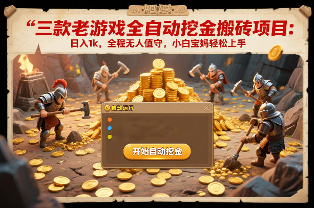 三款老游戏全自动挖金搬砖项目：日入1k，全程无人值守，小白宝妈轻松上手【揭秘】-课程网