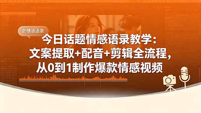 （18719期）今日话题情感语录教学：文案提取+配音+剪辑全流程，从0到1制作爆款情感视频-课程网