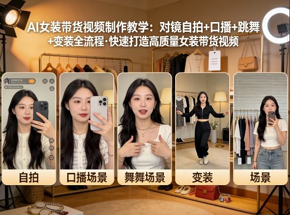 AI女装带货视频制作教学，对镜自拍、口播、跳舞、变装全流程，快速打造高质量女装带货视频-课程网