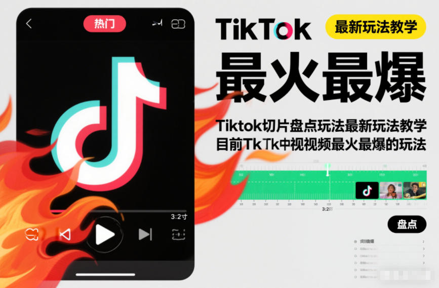 Tiktok切片盘点玩法最新玩法教学，目前Tk中视频最火最爆的玩法-课程网