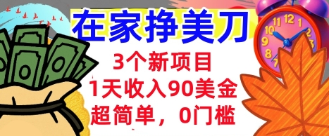 3个新项目，1天收入90美刀，超简单，0门槛，在家挣美刀的首选-课程网