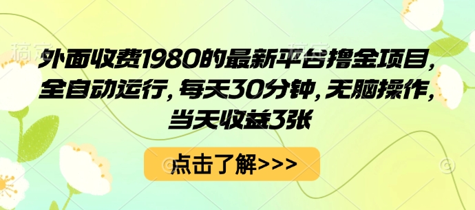 外面收费1980的最新平台撸金项目，全自动运行，每天30分钟，无脑操作，当天收益3张【揭秘】-课程网