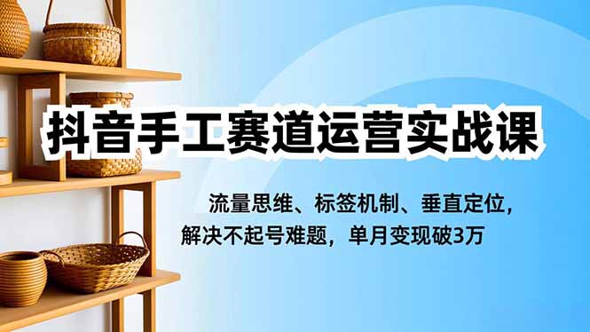 抖音手工赛道运营实战课，流量思维、标签机制、垂直定位，解决不起号难题，单月变现破3万-课程网