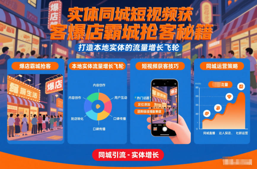 实体同城短视频获客爆店霸城抢客秘籍，打造本地实体的流量增长飞轮-课程网