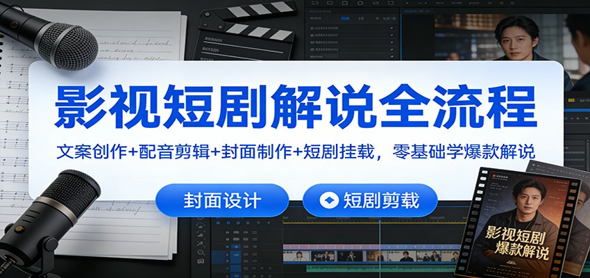 影视短剧解说全流程：文案创作+配音剪辑+封面制作+短剧挂载，零基础学爆款解说-课程网
