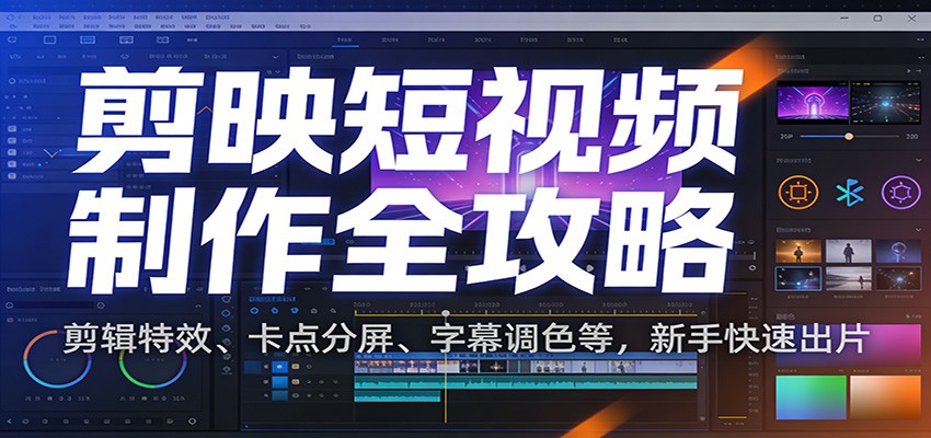 剪映短视频制作全攻略：剪辑特效、卡点分屏、字幕调色等，新手快速出片-课程网