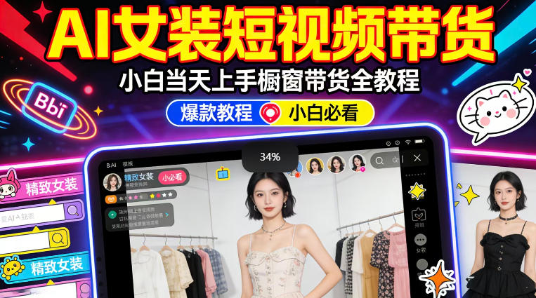 AI女装短视频橱窗带货：小白零门槛当天上手，高佣金爆款轻松賺！-课程网