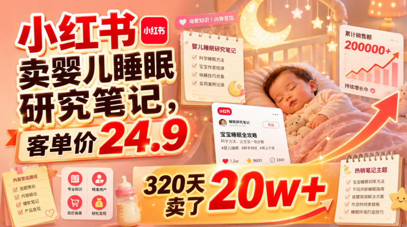 小红书卖婴儿睡眠研究笔记，客单价24.9，320天卖了20w+-课程网