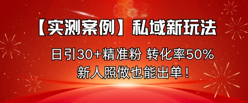 【实测案例】私域新玩法，日引30+精准粉，转化率50%，新人照做也能出单！-课程网