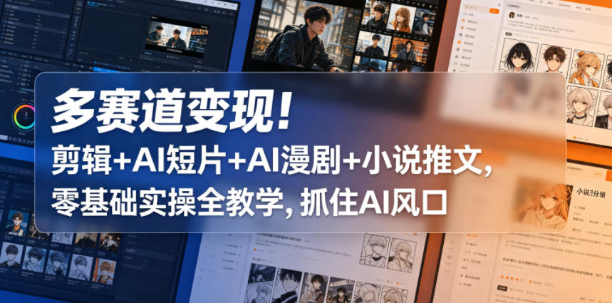 多赛道变现！剪辑+AI短片+AI漫剧+小说推文，零基础实操全教学，抓住AI风口-课程网