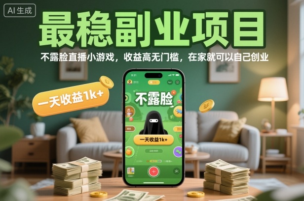 最稳副业项目，不露脸直播小游戏，收益高无门槛，一天收益1k+，在家就可以自己创业【揭秘】-课程网