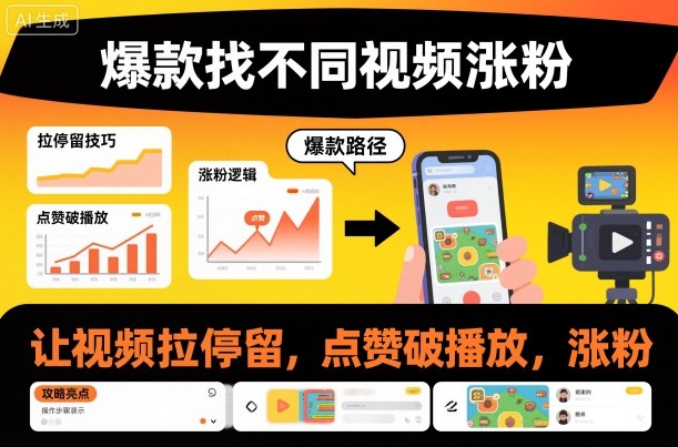 爆款找不同视频涨粉，让视频拉停留，实现点赞，破播放，涨粉-课程网