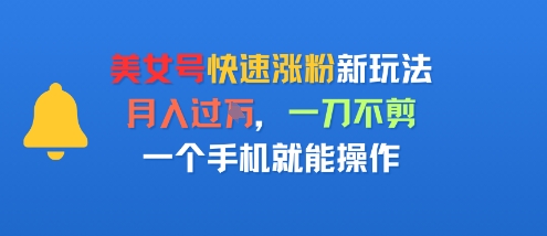 美女号快速涨粉新玩法，月入过W，一刀不剪，一个手机就能操作-课程网