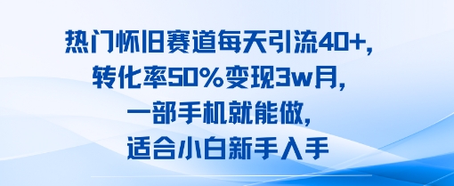 热门怀旧赛道每天引流40+，转化率50%月变现3w，一部手机就能做，适合小白新手入手-课程网
