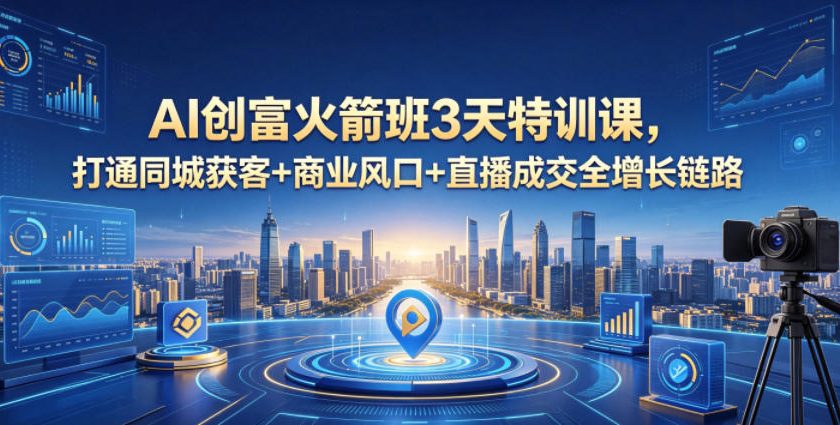 AI创富火箭班3天特训课，打通同城获客+商业风口+直播成交全增长链路，2026年4月新课-课程网