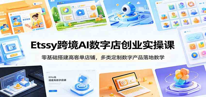 Etsy跨境AI数字店创业实操课：零基础搭建高客单店铺，多类定制数字产品落地教学-课程网