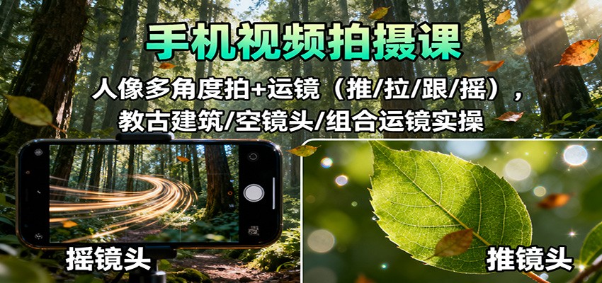 手机视频拍摄课：人像多角度拍+运镜(推/拉/跟/摇)，古建筑/空镜头/组合运镜实操-课程网