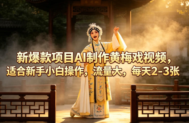 新爆款项目AI制作黄梅戏视频，适合新手小白操作，流量大，每天2-3张-课程网