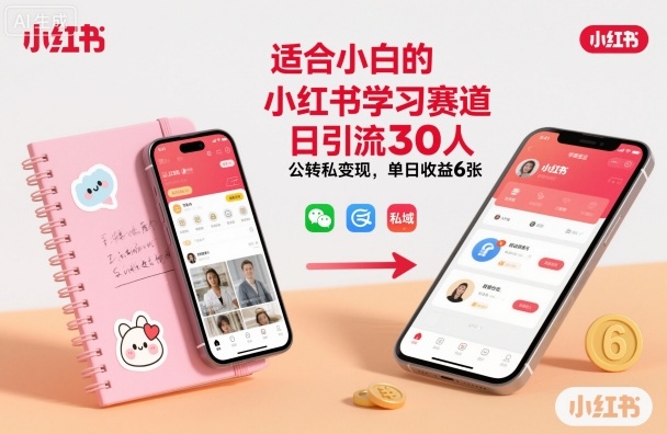 适合小白的小红书学习赛道，日引流30人，公转私变现，单日收益6张-课程网