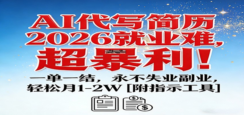 AI代写简历，2026就业难，超暴利！一单一结，永不失业副业，轻松月1-2W【附指令工具】-课程网