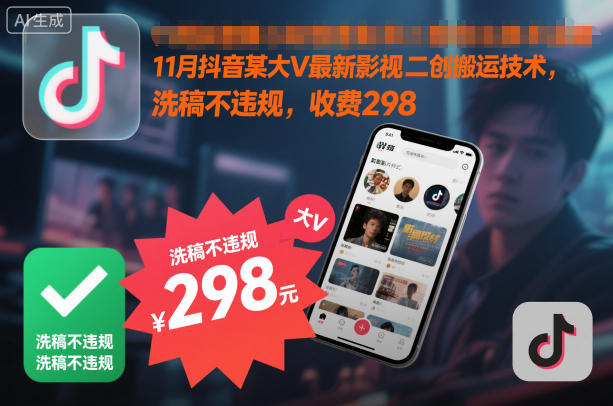 11月抖音某大V最新影视二创搬运技术，洗稿不违规，收费298-课程网
