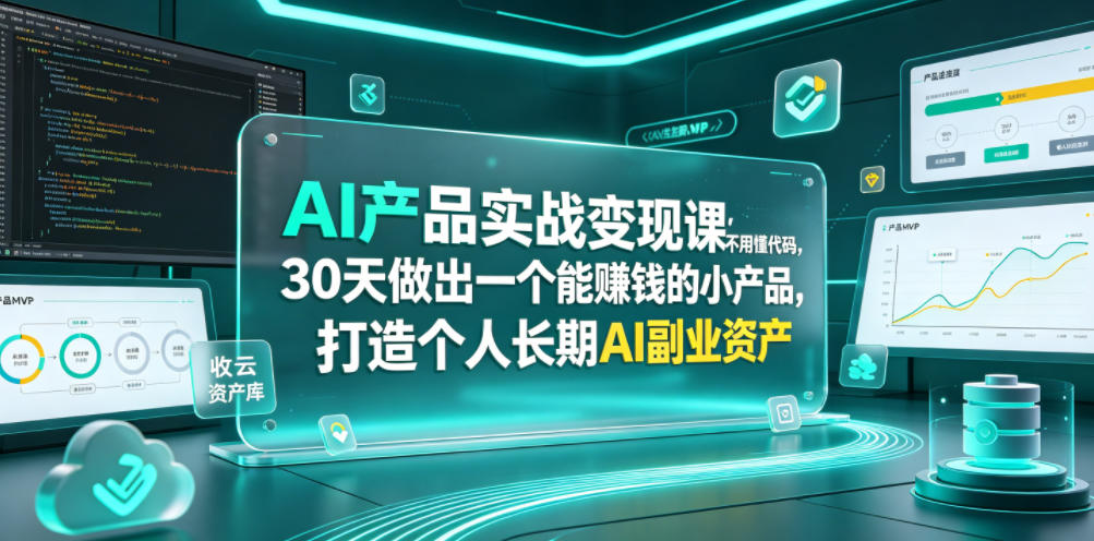 AI产品实战变现课，不用懂代码，30天做出一个能賺钱的小产品，打造个人长期AI副业资产-课程网