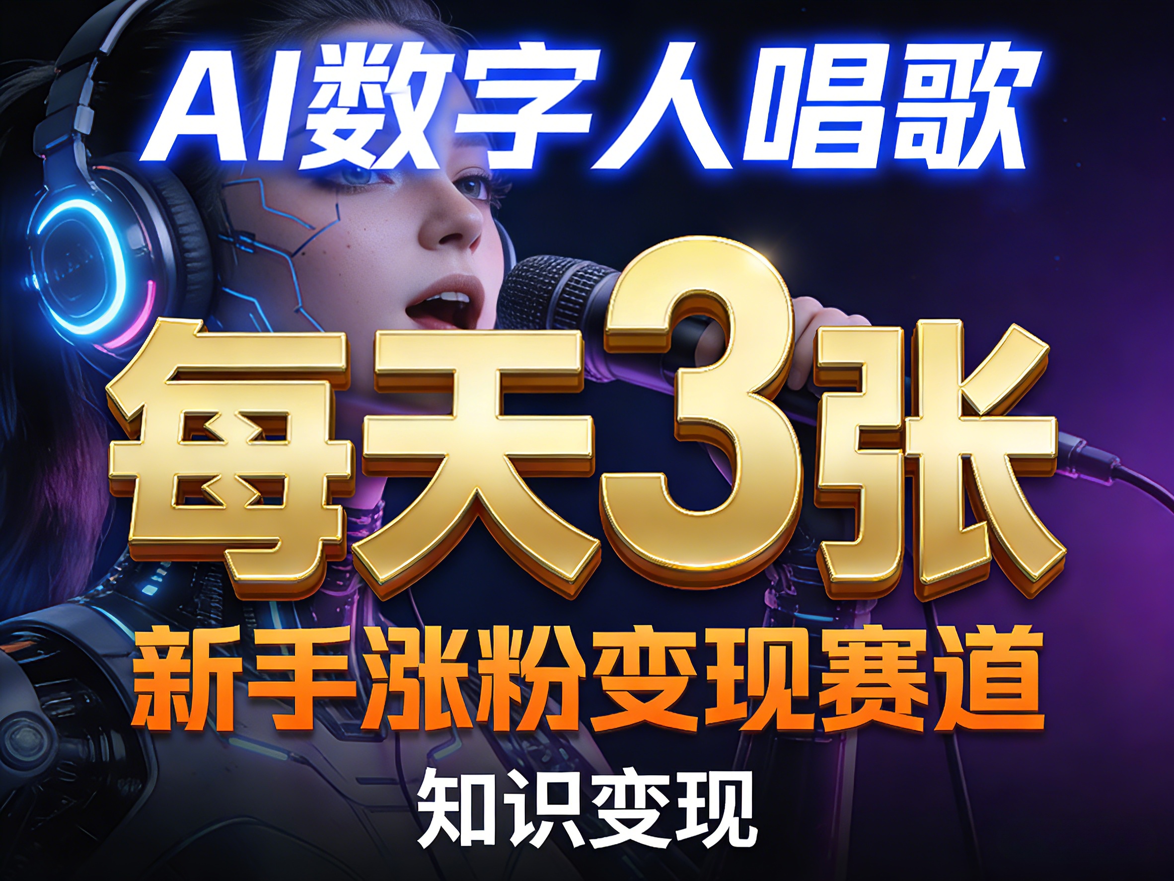 AI数字人唱歌，新手涨粉变现赛道，每天3张和知识付费，副业必备-课程网