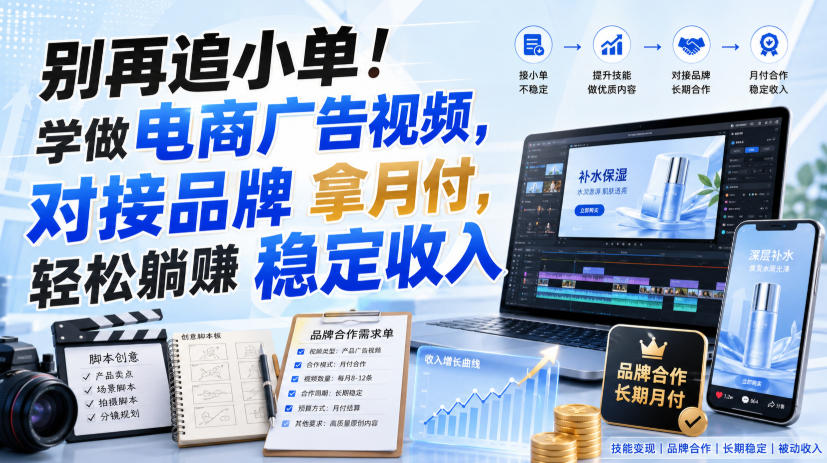 别再追小单！学做电商广告视频，对接品牌拿月付，轻松躺賺稳定收入【原创双语字幕】-课程网