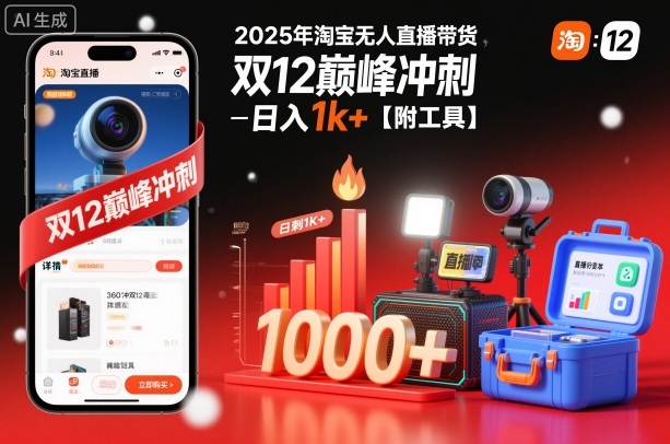 2025年淘宝无人直播带货，冲刺双12，日入1k+【附工具】【揭秘】-课程网