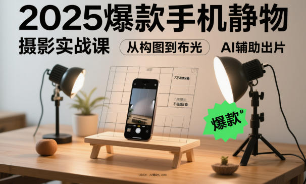 2025爆款手机静物摄影实战课，从构图到布光，不用贵设备，AI辅助出片-课程网