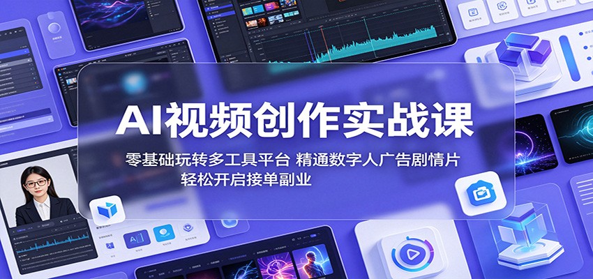 AI视频创作实战课：零基础玩转多工具平台，精通数字人广告、剧情片，轻松开启接单副业-课程网