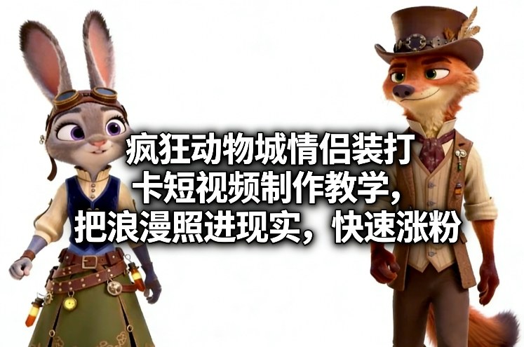 疯狂动物城情侣装打卡短视频制作教学，把浪漫照进现实，快速涨粉-课程网
