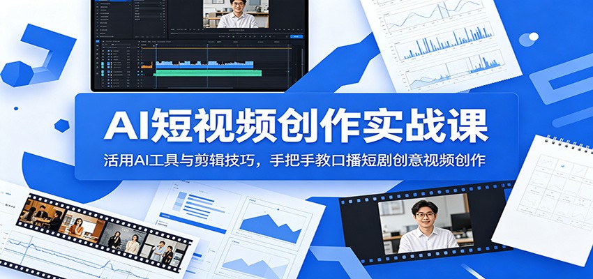 AI短视频创作实战课：活用AI工具与剪辑技巧，手把手教口播短剧创意视频创作-课程网
