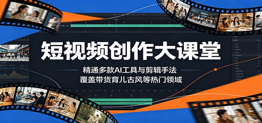 短视频创作大课堂：精通多款AI工具与剪辑手法，覆盖带货、育儿、古风等热门领域-课程网
