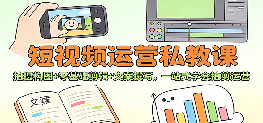 短视频运营私教课：拍摄构图+零基础剪辑 +文案撰写，一站式学会拍剪运营-课程网