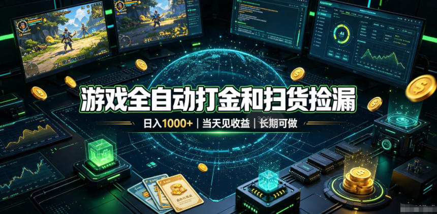 游戏全自动打金和扫货捡漏，日入1k+，当天见收益，长期可做！【揭秘】-课程网