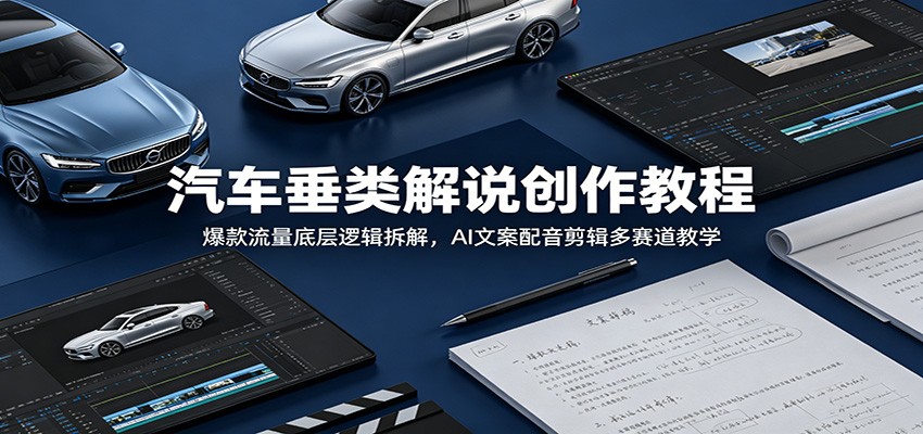 汽车垂类解说创作教程：爆款流量底层逻辑拆解，AI文案配音剪辑多赛道教学-课程网