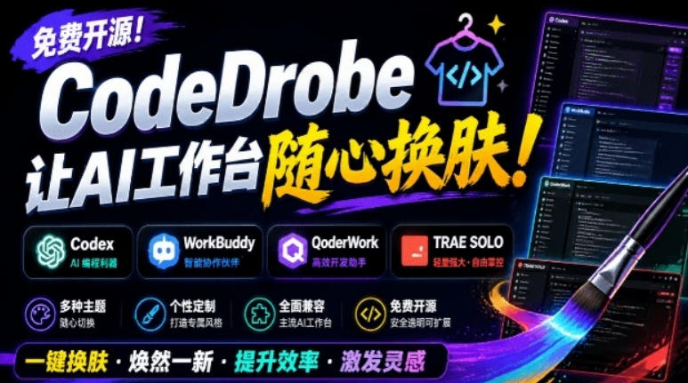 免费开源的CodeDrobe，让AI工作台随心换肤，支持Codex、WorkBuddy等，免费且本地运行！-课程网