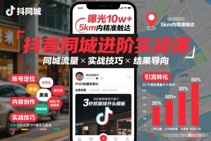 抖音同城进阶实战课，助你同城流量拿到结果-课程网