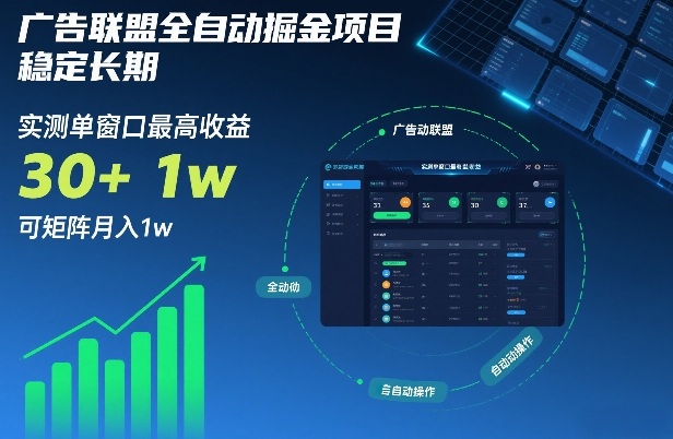 广告联盟全自动掘金项目，稳定长期，实测单窗口最高收益30+，可矩阵月入1w+【揭秘】-课程网