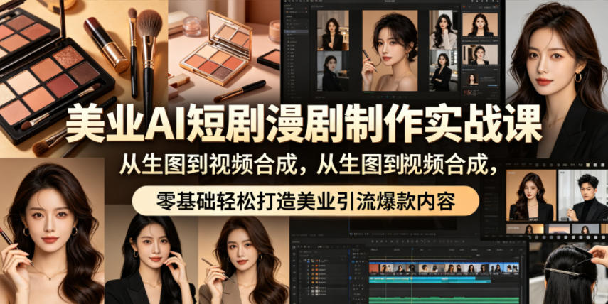 美业AI短剧漫剧制作实战课，从生图到视频合成，零基础轻松打造美业引流爆款内容-课程网