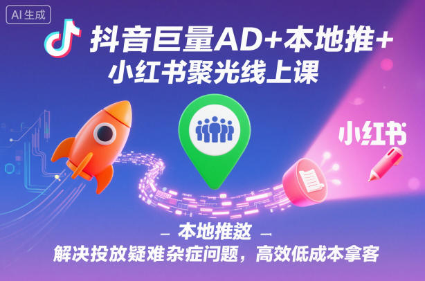 抖音巨量AD+本地推+小红书聚光线上课，解决投放疑难杂症问题，高效低成本拿客-课程网