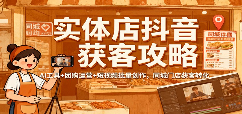 实体店抖音获客攻略：AI工具+团购运营+短视频批量创作，同城门店获客转化-课程网