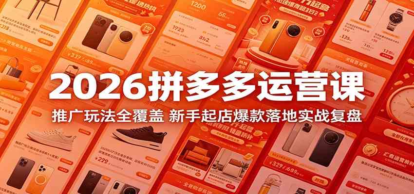2026拼多多运营课：推广玩法全覆盖，新手起店爆款落地实战复盘-课程网